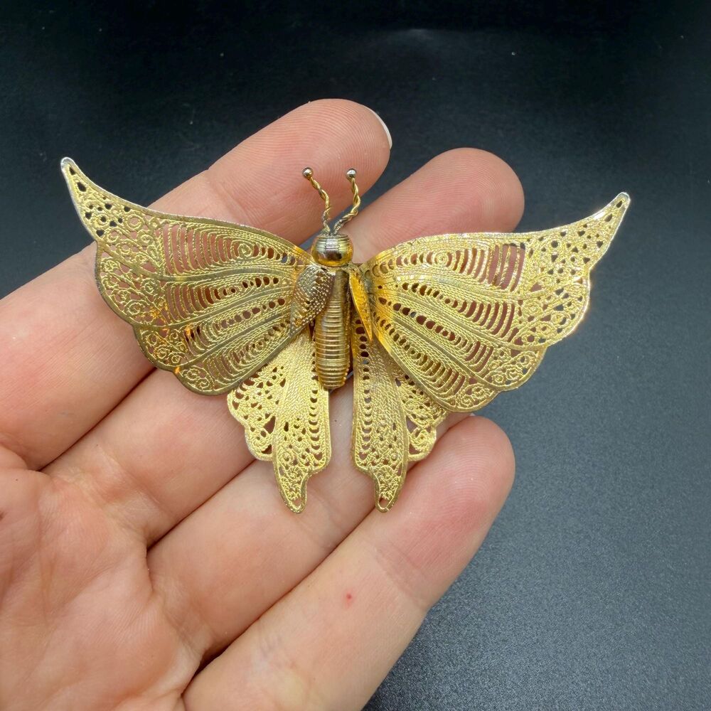 Vintage Jewelry Gold Tone Filigree Butterfly Brooch Butterfly Pin